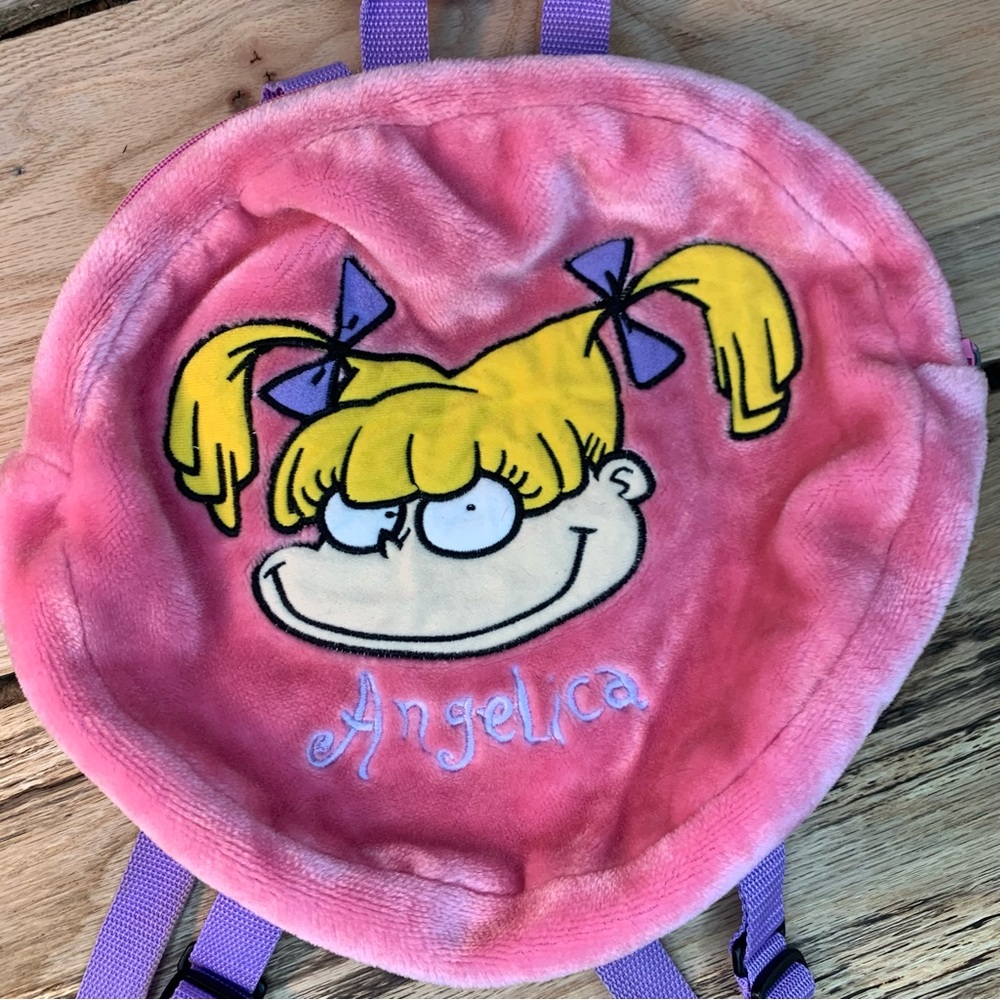 Angelica from RugRats Mini Pink Velour Backpack Adjustable Purple Straps Y2K